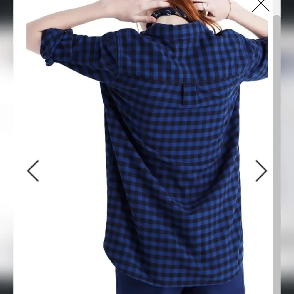Madewell Blue Plaid Flannel Slim Boyfriend Shirt size XS - Picture 4 of 9